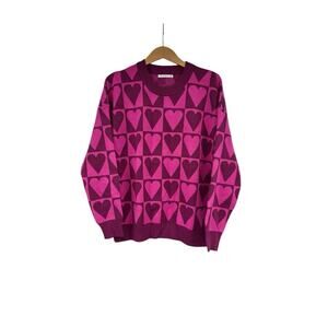 Staccato Soft Magenta Pink Hearts Pullover Sweater Boutique Womens Large
